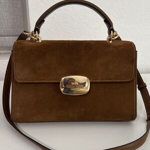 Coach Brown and Gold Suede Satchel